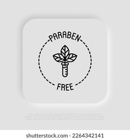 Paraben free sign. Thin line icon with leaf in test tube. Symbol for beauty product. Modern vector illustration.