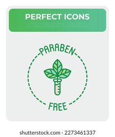 Paraben free sign. Thin line icon with leaf in test tube. Symbol for beauty product. Modern vector illustration.