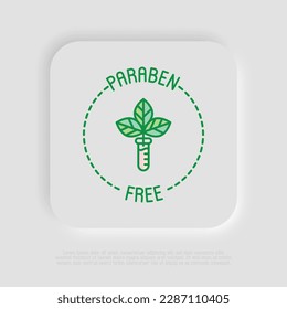 Paraben free sign. Thin line icon with leaf in test tube. Symbol for beauty product. Modern vector illustration.