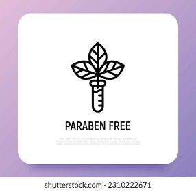 Paraben free sign. Thin line icon with leaf in test tube. Symbol for beauty product. Modern vector illustration.