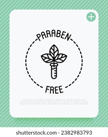 Paraben free sign. Thin line icon with leaf in test tube. Symbol for beauty product. Modern vector illustration.