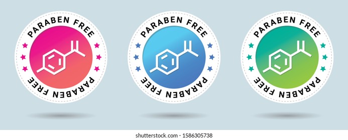 Paraben Free stamp vector illustration. Vector certificate icon. Set of 3 beautiful color gradients. Vector combination for certificate in flat style.