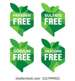 Paraben Free, Sulfate Free, Sodium Free, Silicone Free - icons set for labeling