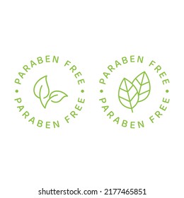 Paraben free vector label set. Circle emblem with leaf for cosmetics packaging.