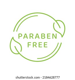 Paraben free vector label set. Circle emblem with leaf for cosmetics packaging.