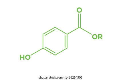 Paraben molecule vector skeletal chemical formula. Organic ingredient label, cosmetic bio sticker, eco herbal emblem. Health safe product with no paraben.