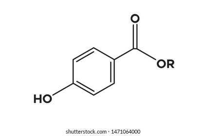 Paraben molecule vector skeletal chemical formula. Organic ingredient label, cosmetic bio sticker, eco herbal emblem. Health safe product with no paraben.