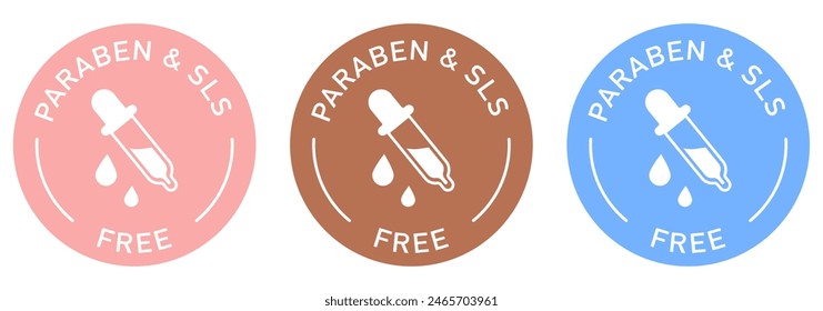 Paraben and sls label vector design for packaging. No Paraben and sls icon. Illustration, logo, symbol, sign, stamp, tag, emblem, mark or seal for package. Chemical allergens free product sticker.