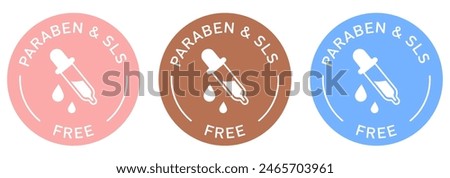 Paraben and sls label vector design for packaging. No Paraben and sls icon. Illustration, logo, symbol, sign, stamp, tag, emblem, mark or seal for package. Chemical allergens free product sticker.
