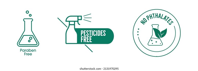 paraben-free, pesticides free, no phthalates, BPA free icon set vector illustration 