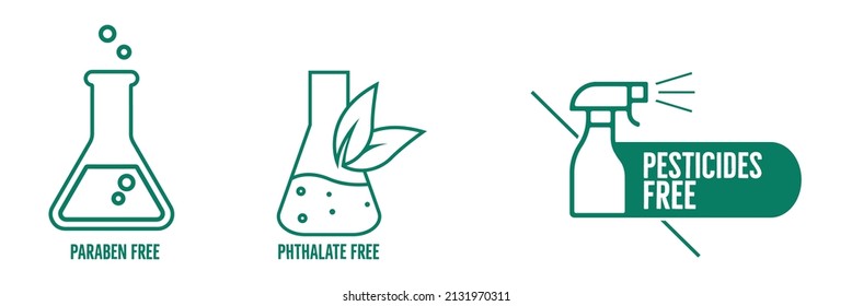 paraben-free, pesticides free, no phthalates, BPA free icon set vector illustration 