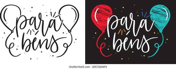 Parabens balao bexiga - Congratulation - balloon portuguese vector hand lettering