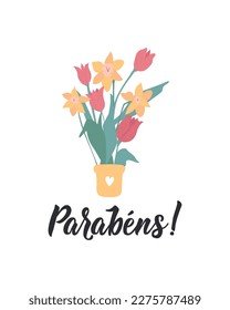 Parabens. Brazil lettering. Translation from Portuguese - Congratulations. Modern vector brush calligraphy. Ink illustration