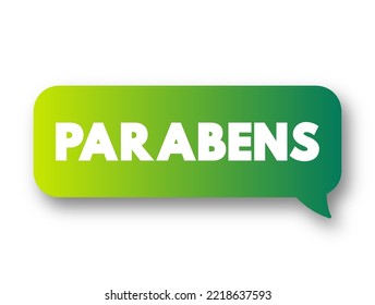 Parabens (Happy Birthday in Portuguese) text message bubble, concept background