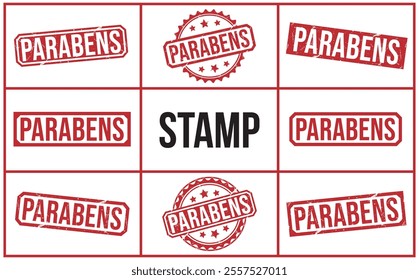 PARABENS Red rubber stamp on white background. PARABENS stamp sign. PARABENS stamp.