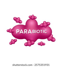 Parabiotic bacteria purple. Good dead bacterial flora for stomach and intestine. Biology lactobacillus. Healthcare immunity support. Healthy nutrition. Icon 3D isolated on white background. Vector.