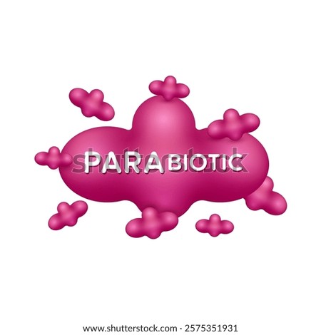 Parabiotic bacteria purple. Good dead bacterial flora for stomach and intestine. Biology lactobacillus. Healthcare immunity support. Healthy nutrition. Icon 3D isolated on white background. Vector.