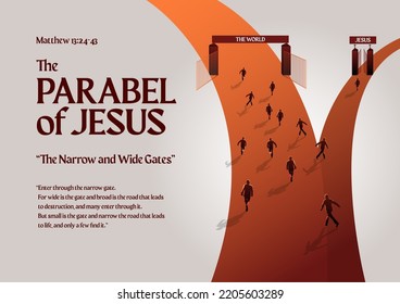 The parable of Jesus. The Parable of the Narrow and Wide Gate. Biblical illustration svg