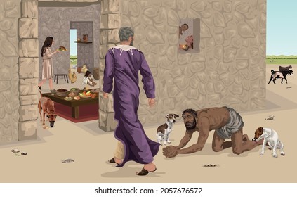 Parable of the Rich Man and Lazarus, the Beggar, Biblical Image Depicting Luke 16:19-31