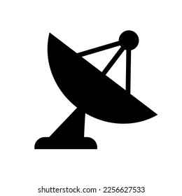 Parabola antenna silhouette icon. Transmission and receiving of radio waves. Vector.