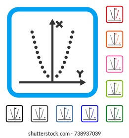Parabole Plot icon. Flat gray pictogram symbol in a light blue rounded frame. Black, gray, green, blue, red, orange color versions of Parabole Plot vector. Designed for web and application interfaces.