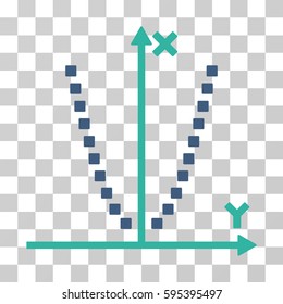 Parabole Plot icon. Vector illustration style is flat iconic bicolor symbol, cobalt and cyan colors, transparent background. Designed for web and software interfaces.
