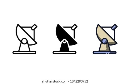 Parabolic antenna icon. With outline, glyph, and filled outline styles