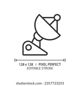 Paraboles Farbbild perfekt lineares Symbol. Funkfernrohr. Mikrowellenantenne. Kommunikationstechnologie. Dünne Illustration. Contour-Symbol. Vektorgrafik-Zeichnung. Bearbeitbarer Hub