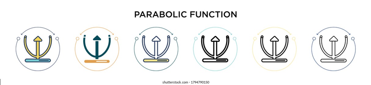 Parabolic function icon in filled, thin line, outline and stroke style. Vector illustration of two colored and black parabolic function vector icons designs can be used for mobile, ui, web