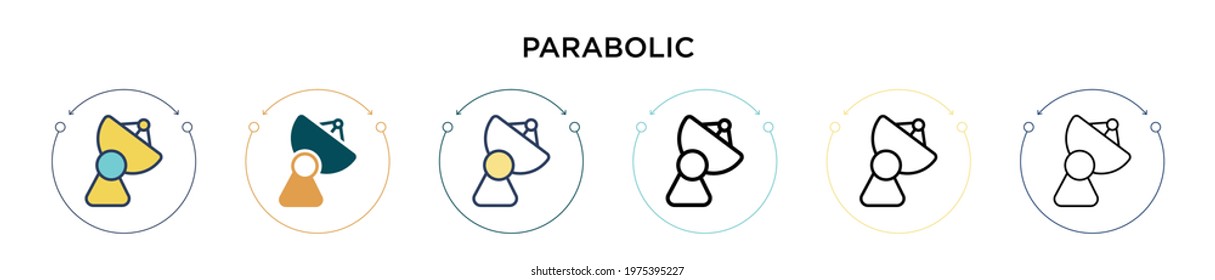 Parabolic icon in filled, thin line, outline and stroke style. Vector illustration of two colored and black parabolic vector icons designs can be used for mobile, ui, web