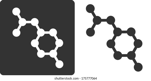 Paracetamol (acetaminophen) drug molecule, flat icon style. Oxygen, nitrogen and carbon atoms shown as circles, hydrogen atoms omitted.