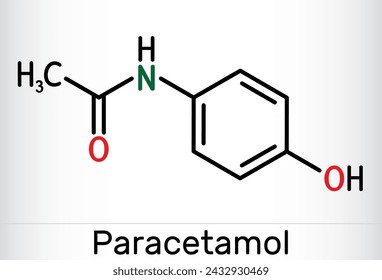 Paracetamol, acetaminophen molecule. It is is a non-opioid analgesic and antipyretic agent. Skeletal chemical formul. Vector illustration