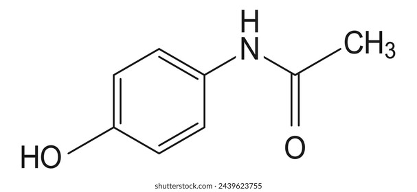 Paracetamol molecule structure, chemical formula vector illustration isolated on white background