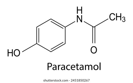 Paracetamol-Molekülstruktur, chemische Formel isoliert auf weißem Hintergrund