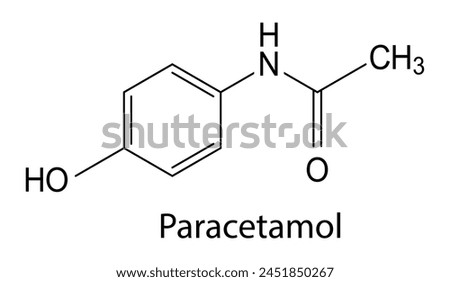 Paracetamol molecule structure, chemical formula isolated on white background. Vector chemistry simple line design.