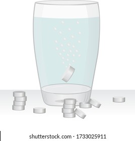 Paracetamol pills in a glass of water vector illustration