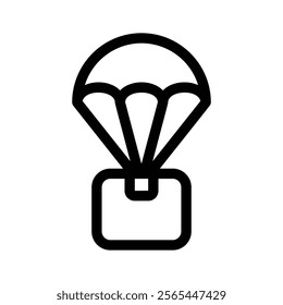 A parachute attached to a package representing shipping, delivery, or airdrop icon