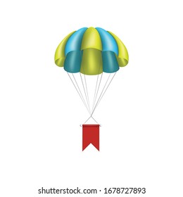 Parachute Banners in the Sky with Empty Color Ribbons for Your Text. Vector illustration of flags for poster, flyer, placard