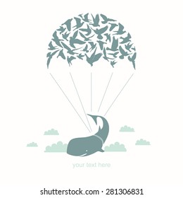 Parachute with birds and whale.