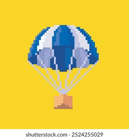 parachute box pixel art, vector illustration on isolated background.