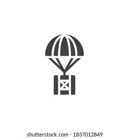 Parachute with box vector icon. filled flat sign for mobile concept and web design. Air shipping glyph icon. Symbol, logo illustration. Vector graphics