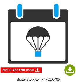 Parachute Calendar Day icon. Vector EPS illustration style is flat iconic bicolor symbol, blue and gray colors.