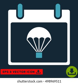 Parachute Calendar Day icon. Vector EPS illustration style is flat iconic bicolor symbol, blue and white colors.