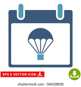 Parachute Calendar Day icon. Vector EPS illustration style is flat iconic bicolor symbol, cyan and blue colors.