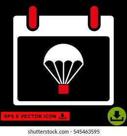 Parachute Calendar Day icon. Vector EPS illustration style is flat iconic bicolor symbol, red and white colors.