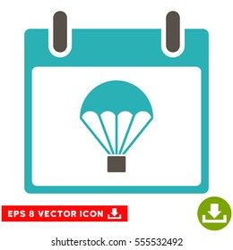 Parachute Calendar Day icon. Vector EPS illustration style is flat iconic bicolor symbol, grey and cyan colors.