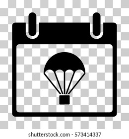 Parachute Calendar Day icon. Vector illustration style is flat iconic symbol, black color, transparent background. Designed for web and software interfaces.