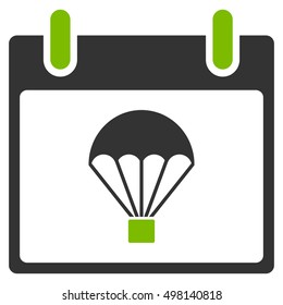 Parachute Calendar Day vector pictogram. Style is flat graphic bicolor symbol, eco green and gray colors, white background.