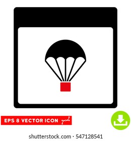 Parachute Calendar Page icon. Vector EPS illustration style is flat iconic bicolor symbol, intensive red and black colors.