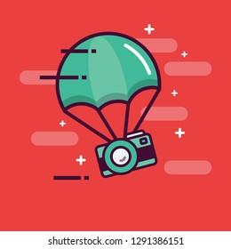 Parachute with Camera Photography Delivery Concept